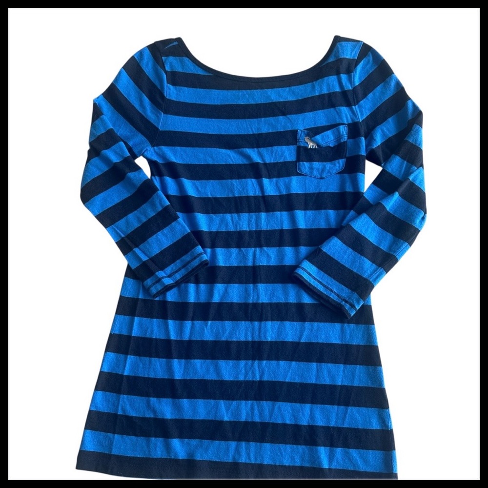 Abercrombie & Fitch Shirt Womens S Blue Black Stripe 3/4 Sleeve Scoop Neck Y2K